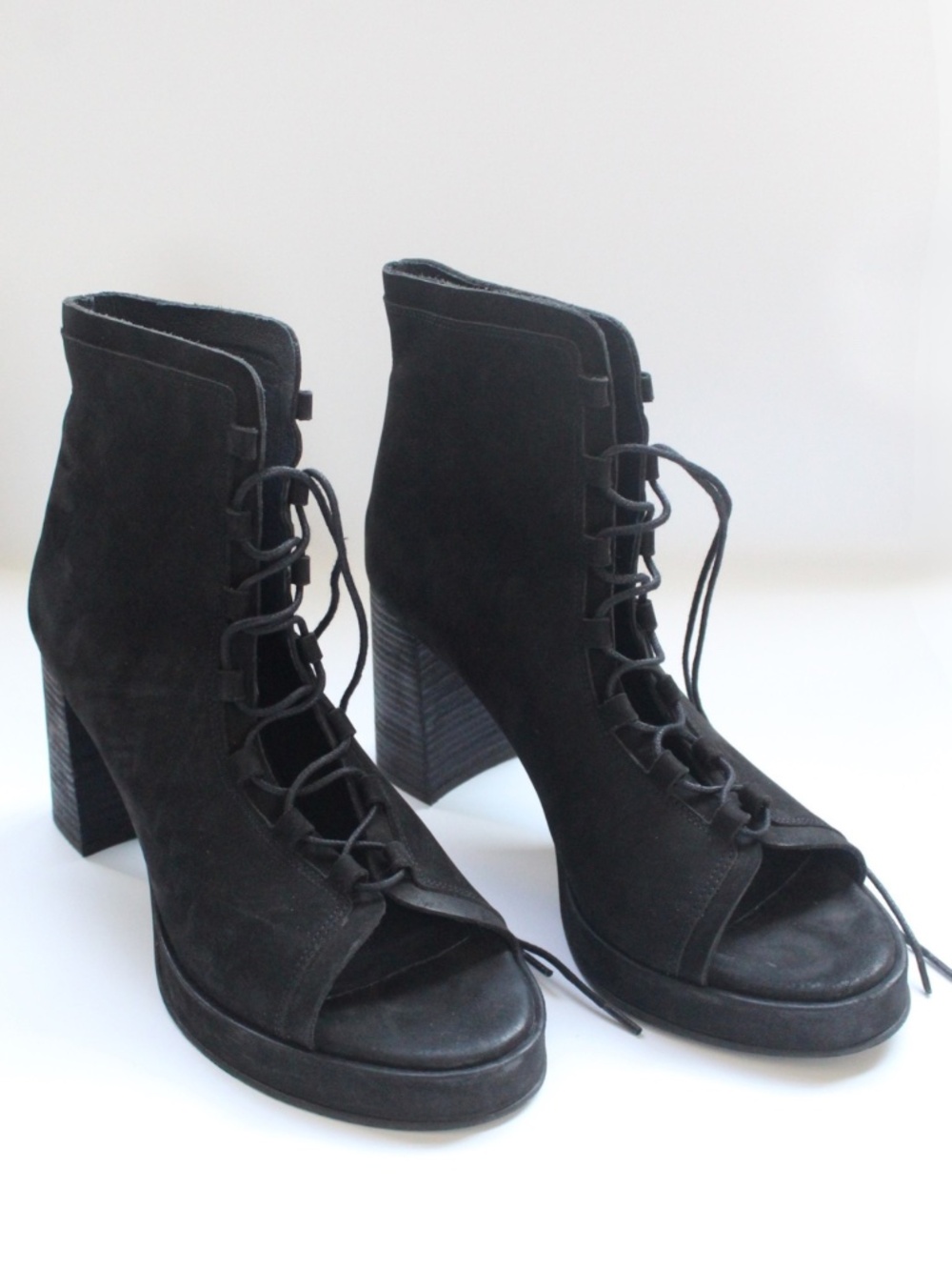 Free People - Gently Used Mandi Lace-Up Platform Black Block Heel Booties - Picture 4 of 6